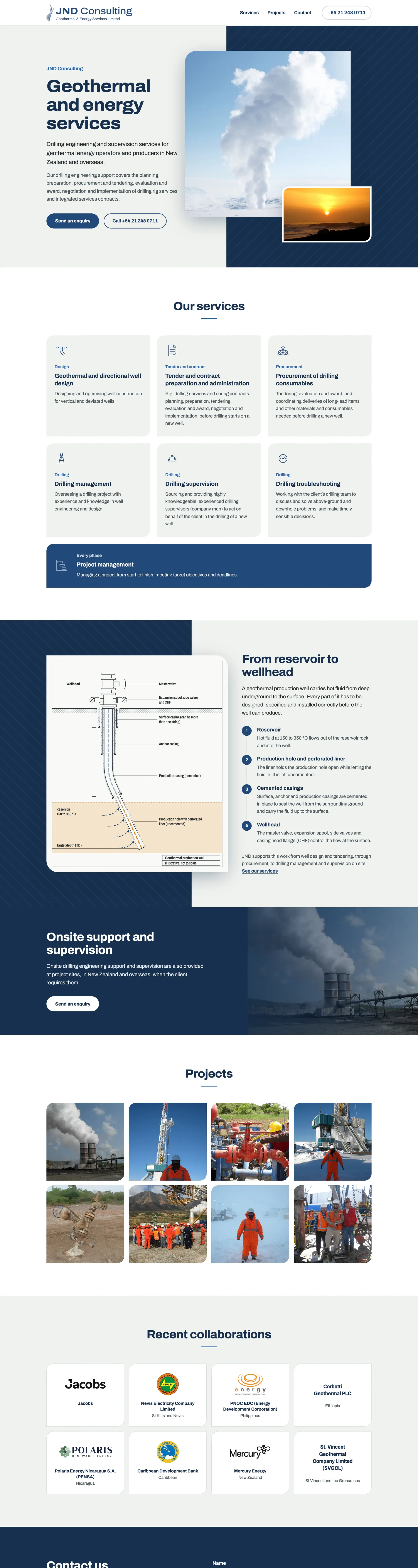 JND Consulting website home page, full page on a desktop screen