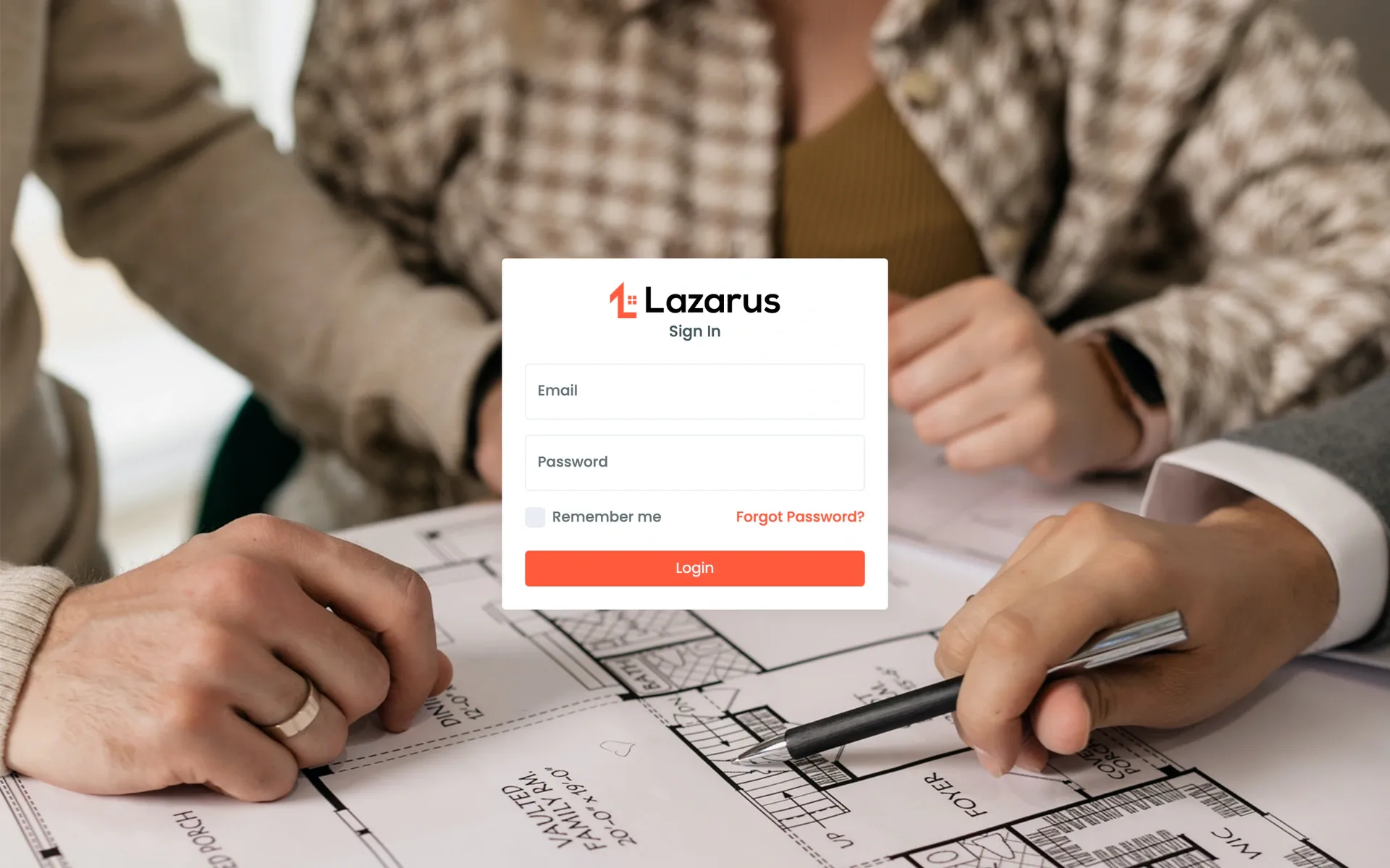 Lazarus agents portal sign-in page, full page on a desktop screen