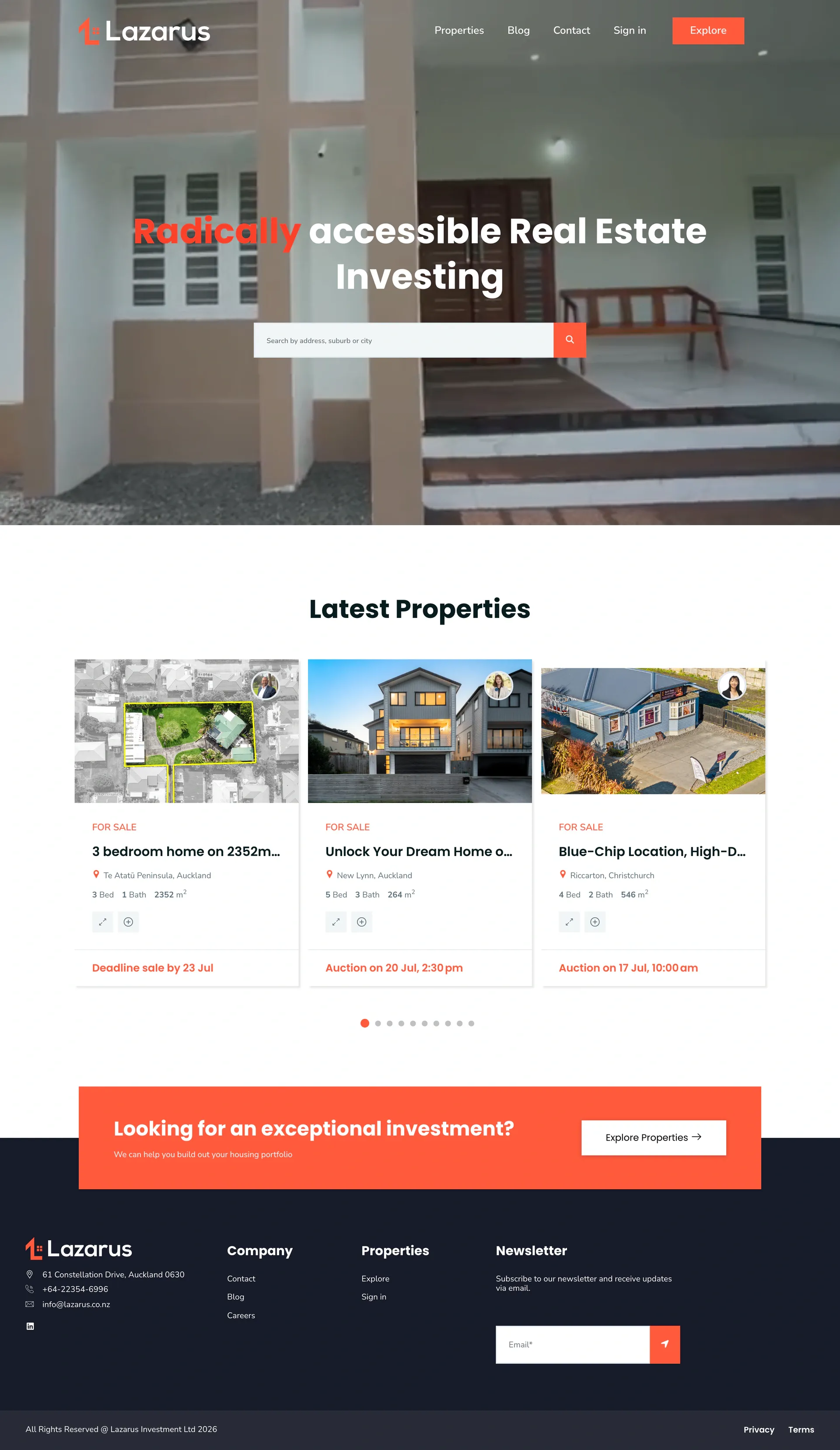 Lazarus Investments website home page, full page on a desktop screen