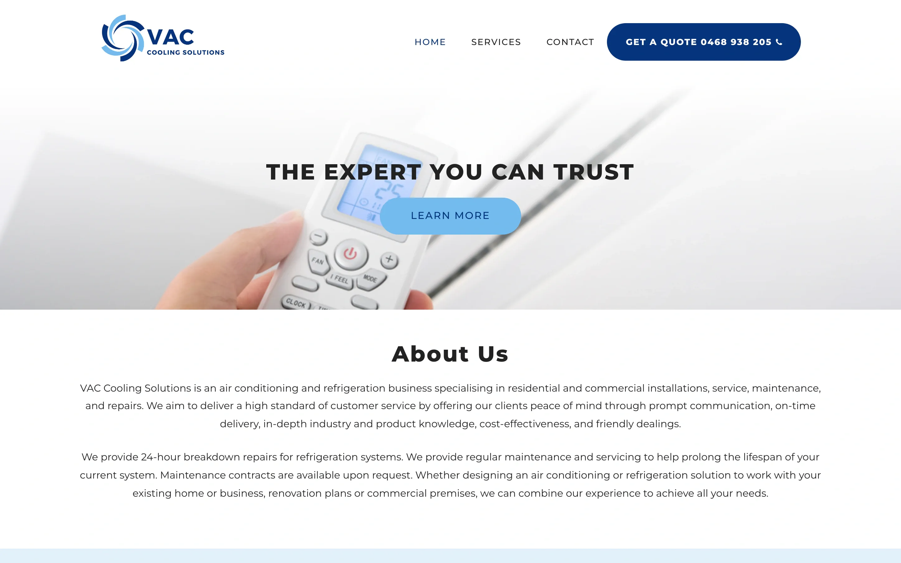 VAC Cooling Solutions website home page